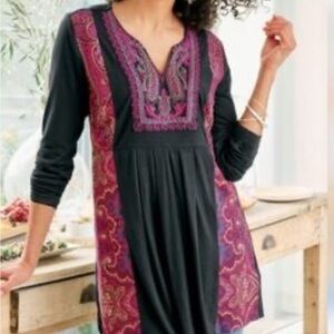 Soft Surroundings Embroidered
Beaded V-neck Tunic Dress Paisley
Print Women's S